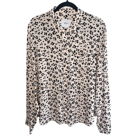 Rails Tops - RAILS Anna Rose Floral Cheetah Blouse L Large Pink Black Rayon Button Up Shirt‎